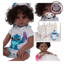 Bebê Reborn Negra Corpo Silicone Pode Banho Stitch Pelúcia