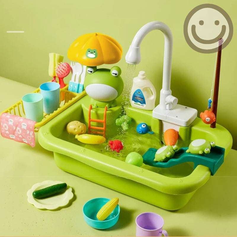 Pia de Brinquedo Infantil com Água de Verdade e Acessórios de Cozinha