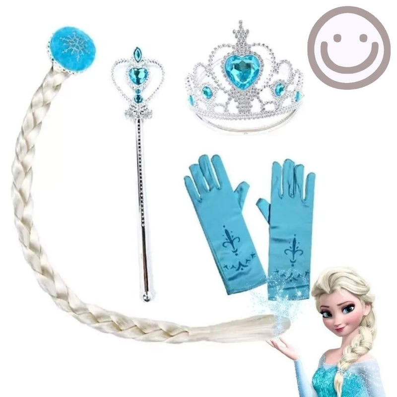 Kit Tipo Frozen Acessórios Elsa Frozen - Coroa + Varinha + Trança - Festa Fantasia