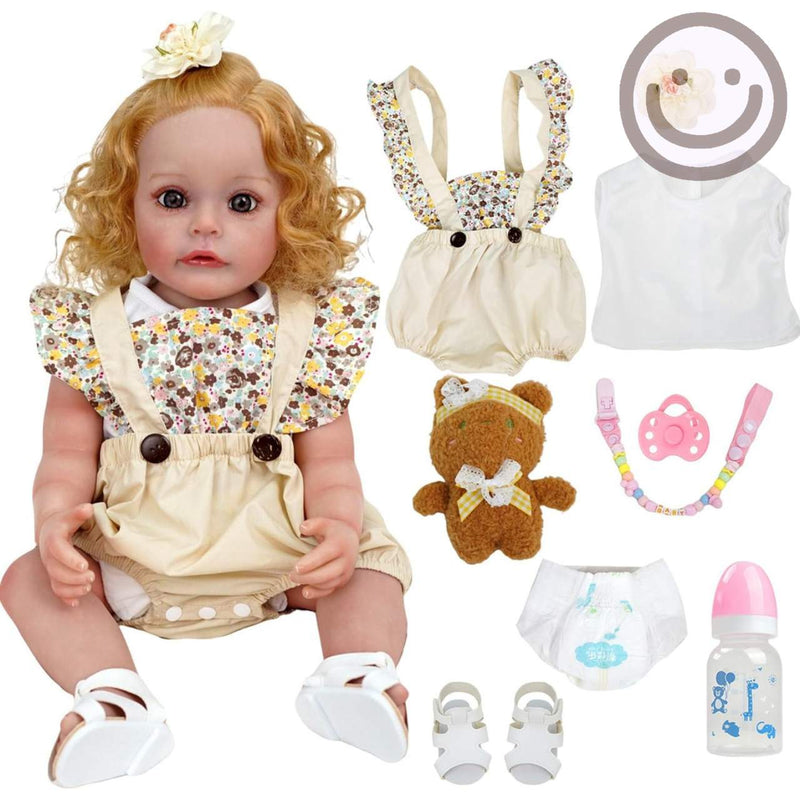 Brastoy Bebê Reborn Boneca Menina Cabelo Dourado 55cm